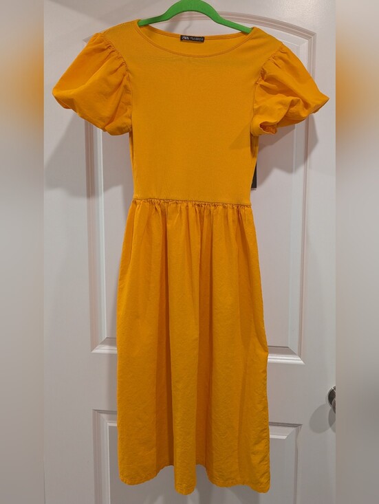 Zara Dresses & Skirts - Zara Bright Yellow Puff Sleeve Casual Dress Size M